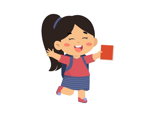 Niñas felices del jardín de infantes con una ilustración de un libro