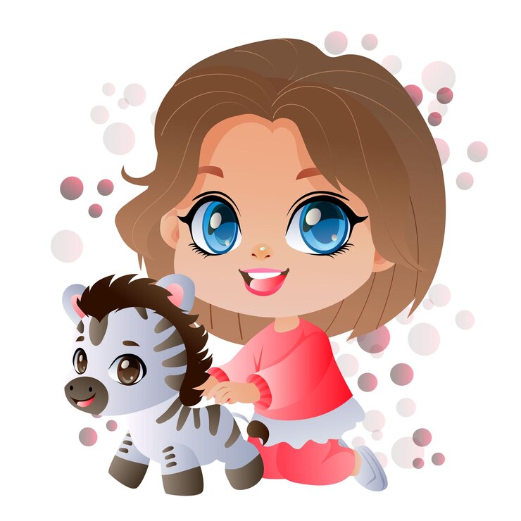 niñas felices niños lindos jugando con juguetes de cebra personaje de dibujos animados
