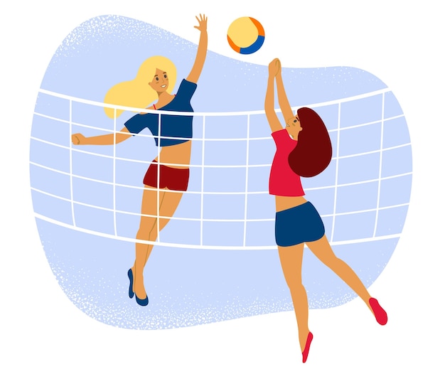 Las niñas juegan ilustración plana de voleibol