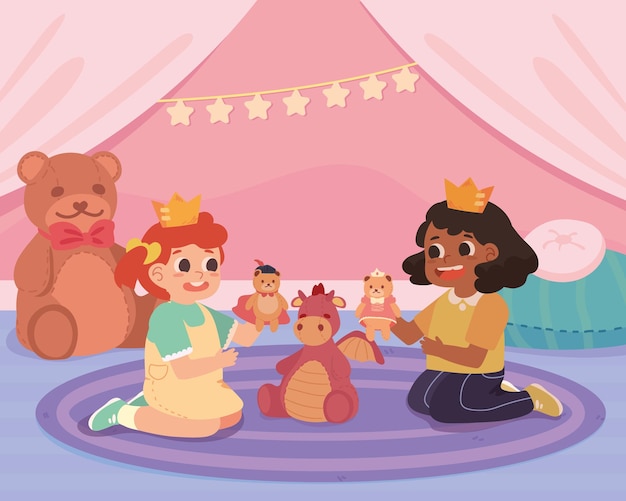 niñas jugando con juguetes en la habitación