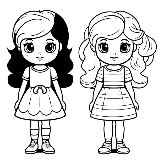 Vector niñas lindas para colorear libros para niños