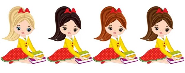 Niñas lindas con libros vector