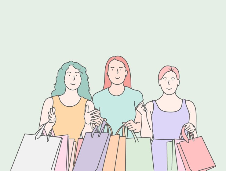 Vector las niñas llevan una bolsa de compras