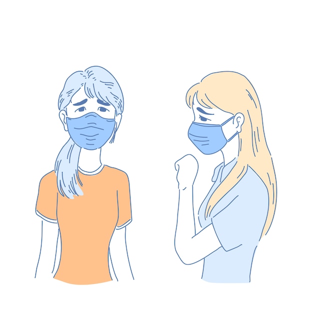 Vector niñas con máscara médica.