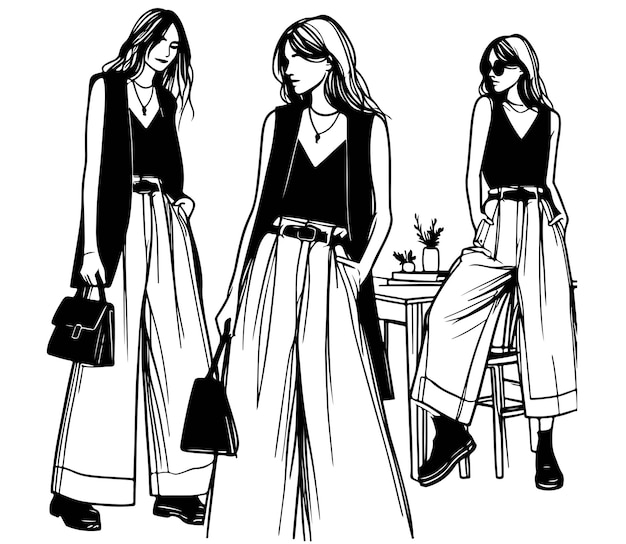 niñas de moda ilustración diseño gráfico modelos boceto