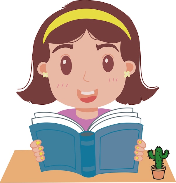 Niñas muy lindas con una sonrisa feliz leyendo la ilustración del libro