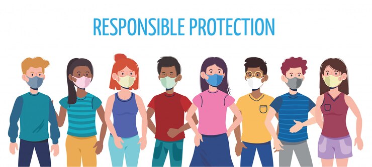 Niñas y niños con máscara y protección responsable.