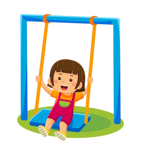 Niñas y niños sentados en un columpio.