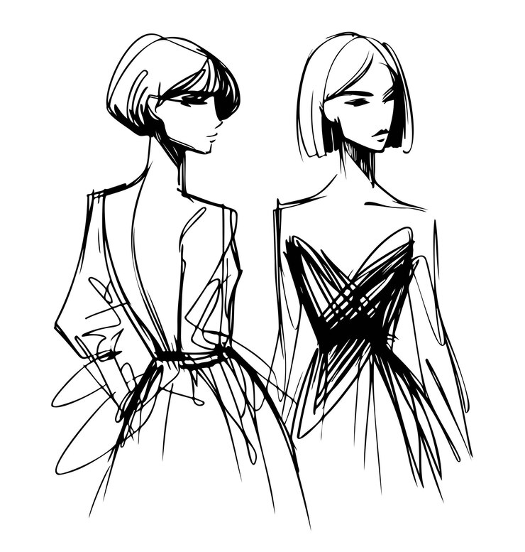 Vector niñas con el pelo corto ilustración boceto de moda