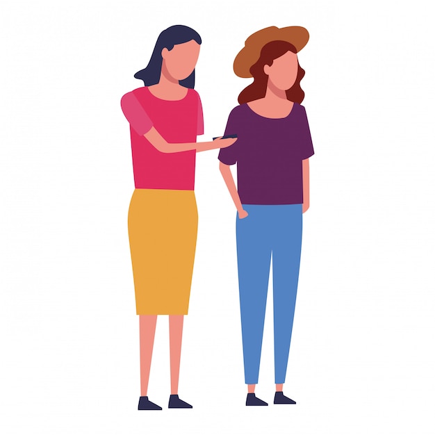 niñas sin rostro caminando por teléfono inteligente