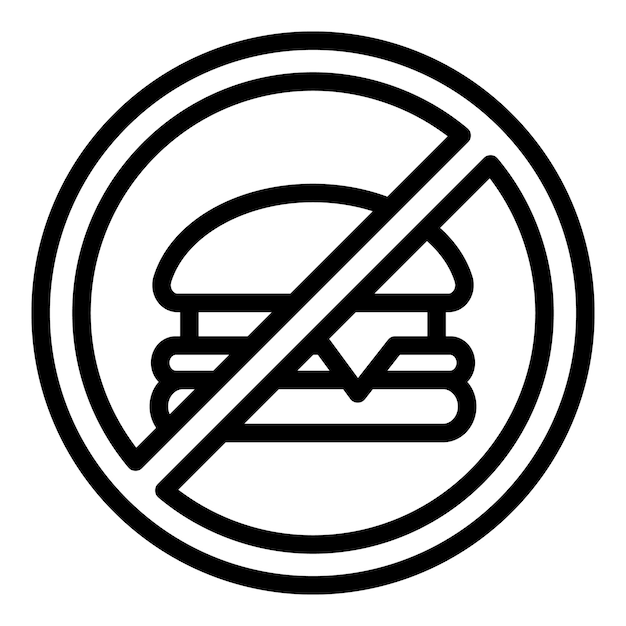 Ningún icono de comida rápida Esquema ningún icono de vector de comida rápida para diseño web aislado sobre fondo blanco
