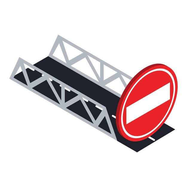 Ningún icono de entrada vector isométrico Puente de carretera y señal de tráfico de prohibición Forma de rectángulo blanco en señal de tráfico de círculo rojo