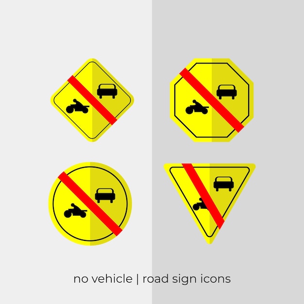 Vector ninguna colección vectorial de señales de tráfico de vehículos diferentes en íconos amarillos