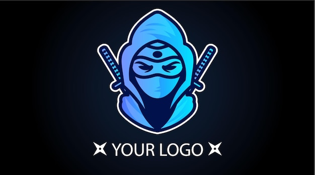 Un ninja azul con máscara y dos espadas. ilustración vectorial