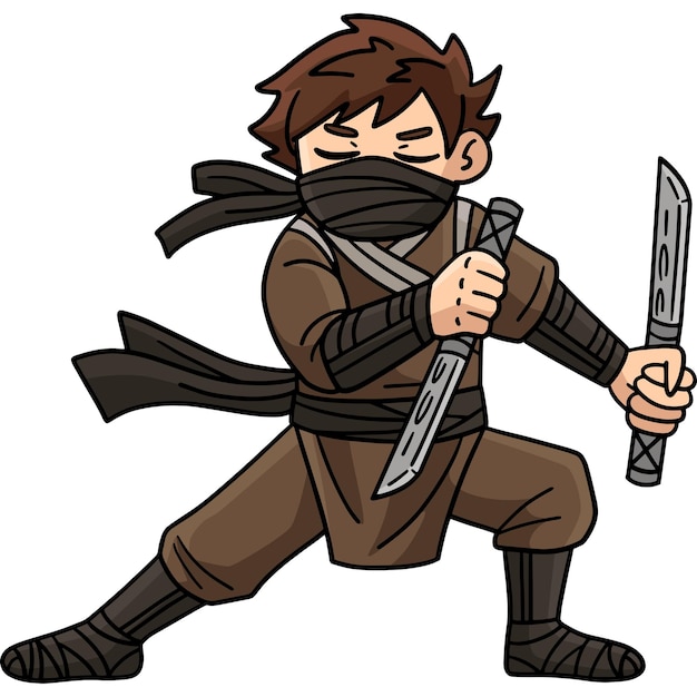 Ninja con un clip de colores de dibujos animados de Ninjato