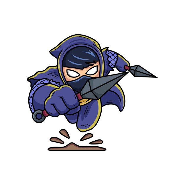 Ninja con dibujos animados de kunai. ilustración de vector de dibujos animados aislado en vector premium