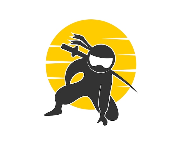 Ninja en la ilustración de vector de puesta de sol