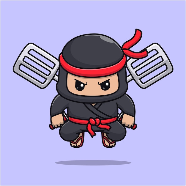 Vector ninja lindo sosteniendo una espátula icono vectorial de dibujos animados ilustración icono de objeto de vacaciones concepto aislado