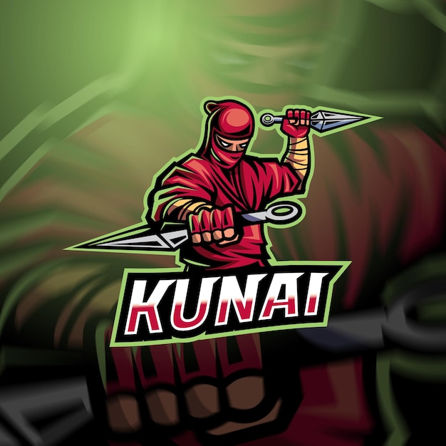 Ninja con el logotipo de la mascota kunai para esport y brand