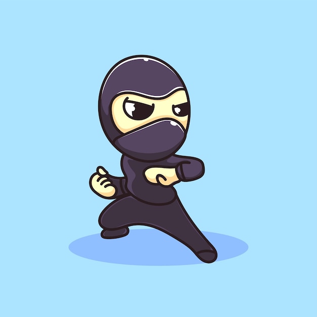 Ninja Mascota Dibujos Animados Vector Diseño Plano Linda Sonrisa Expresión Pose