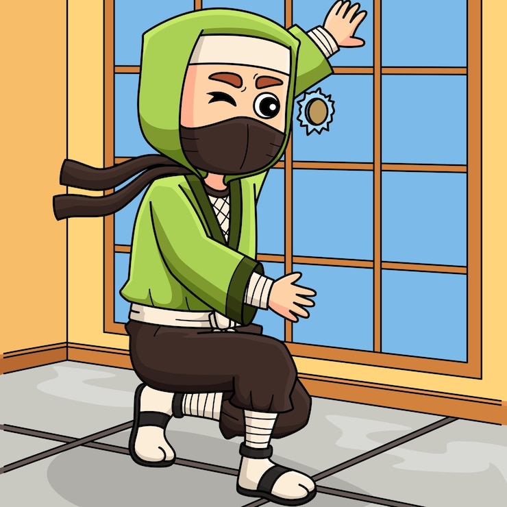 Vector ninja mirando a través de un agujero dibujos animados de colores