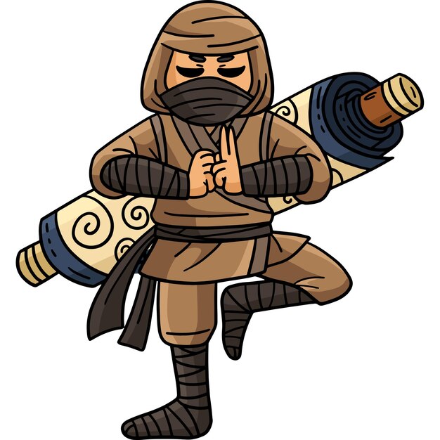 Ninja con un pergamino en la espalda Clipart de dibujos animados