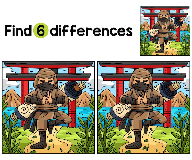 Ninja con un pergamino en la espalda Encuentra las diferencias