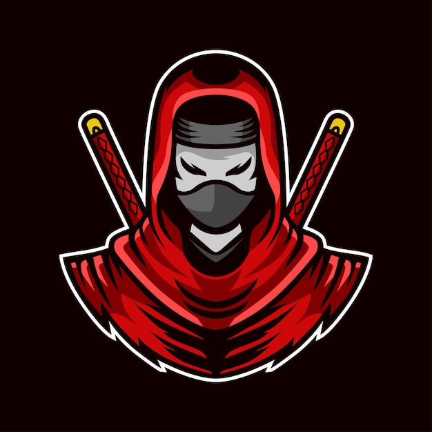 Ninja rojo con ilustración de mascota de máscara