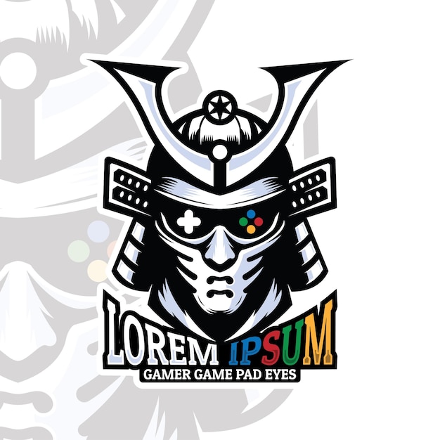 Ninja ronin logotipo de máscara facial con ilustración de icono de jugador diseño de logotipo de mascota de jugador controlador de juego