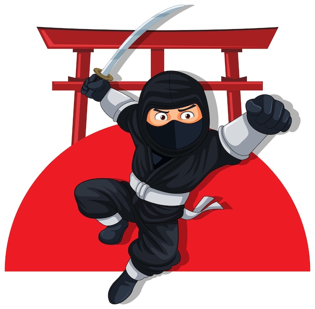 Ninja saltando y espada blandiendo