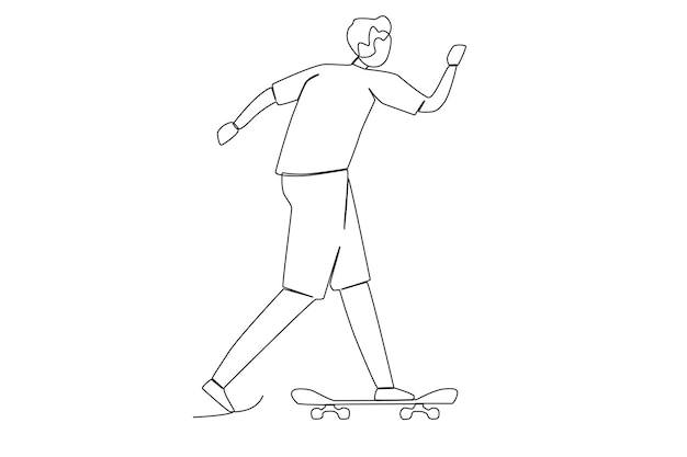 Un niño activo practicando trucos de patineta en el arte de una línea de la calle