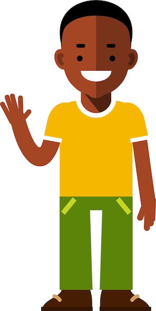 Niño afroamericano negro agitando en estilo plano