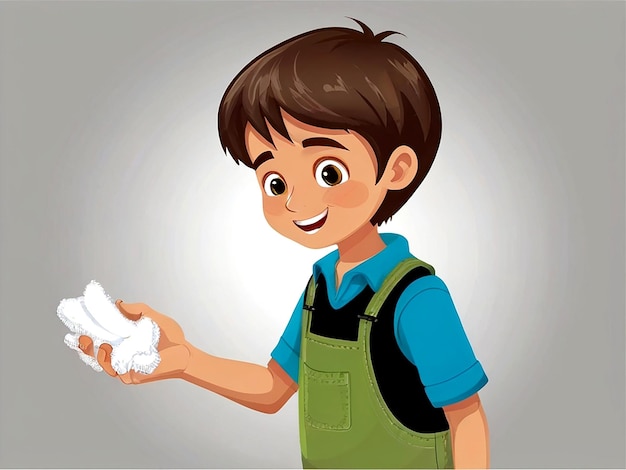 Niño aislado limpiando las manos en el vector de fondo blanco