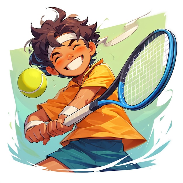 Vector un niño de akron juega squash al estilo de los dibujos animados