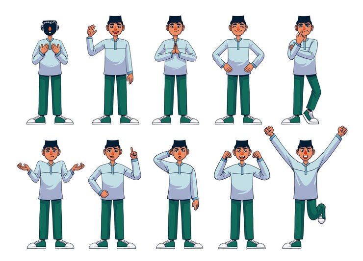 niño árabe musulmán personaje conjunto ilustración
