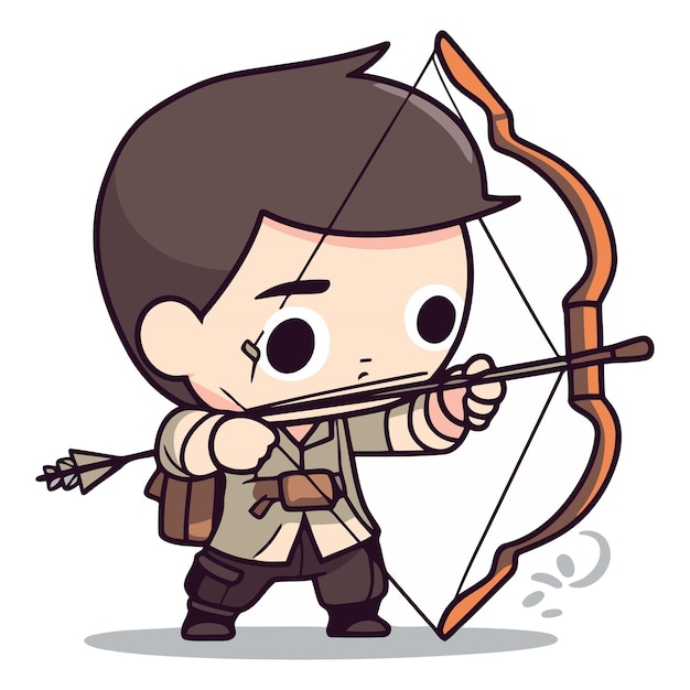 Niño arquero con arco y flecha Ilustración vectorial de dibujos animados