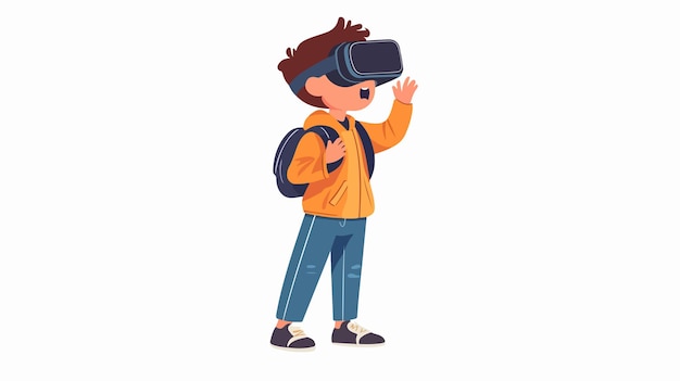 Niño asombrado con gafas de realidad virtual mirando hacia otro lado después de la exploración
