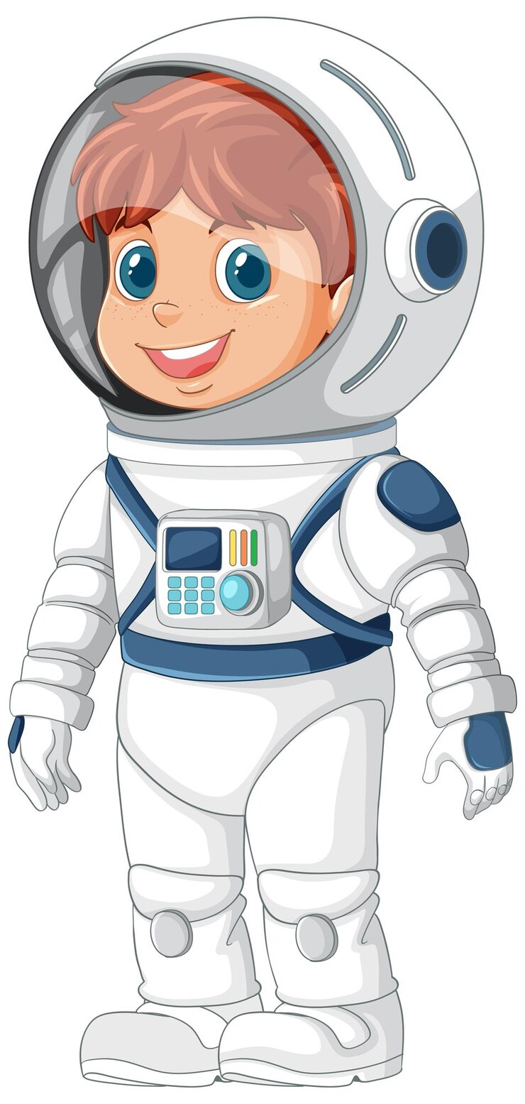 El niño astronauta feliz en traje espacial