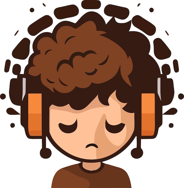 Vector un niño con auriculares y auriculares.