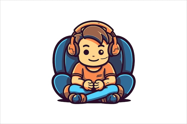 Un niño con auriculares mascota vector de sublimación