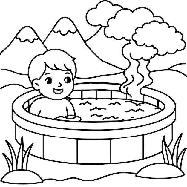Niño en una bañera de hidromasaje ilustración para libro de colorear
