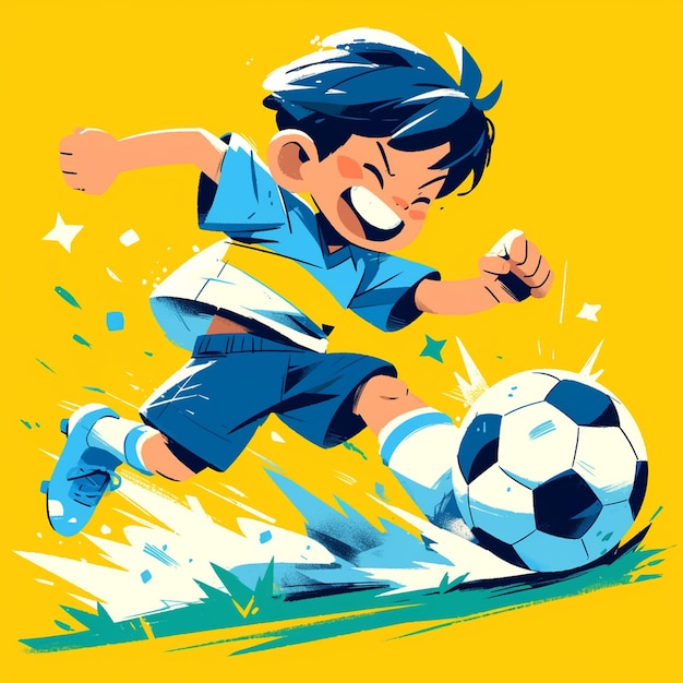 Un niño de Barcelona hace malabarismos con una pelota de fútbol al estilo de los dibujos animados