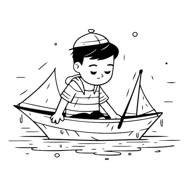 Niño en un barco al estilo de doodle