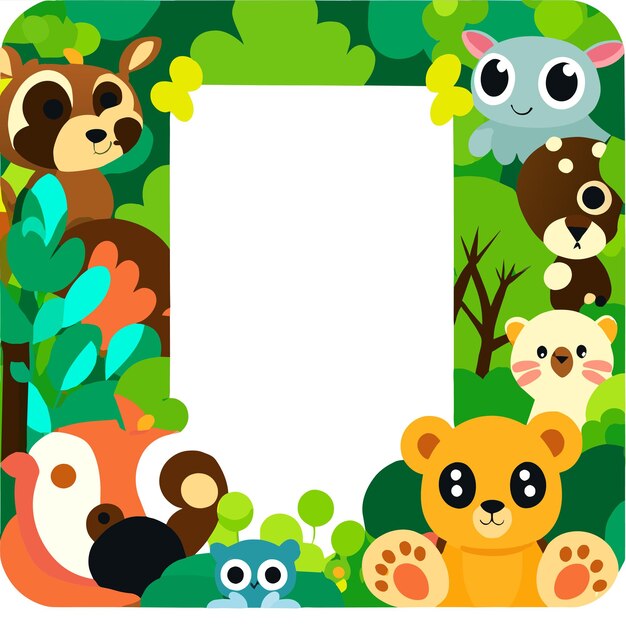 Vector niño bebé naturaleza animal bosque marco dibujado a mano plano elegante pegatina de dibujos animados icono concepto aislado