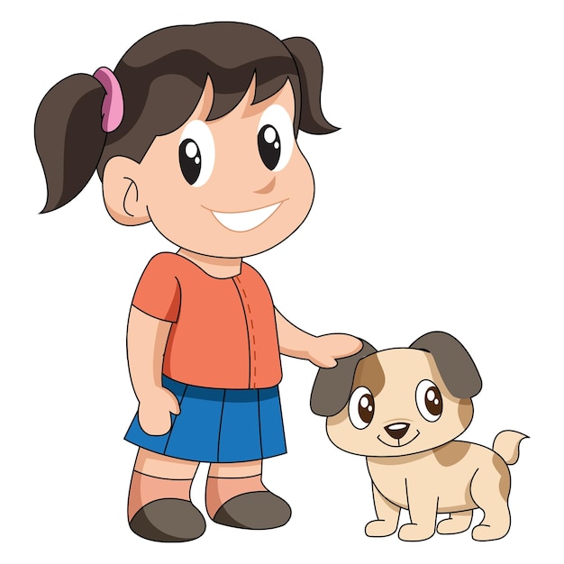 Niño y cachorro en estilo de dibujos animados y formato vectorial
