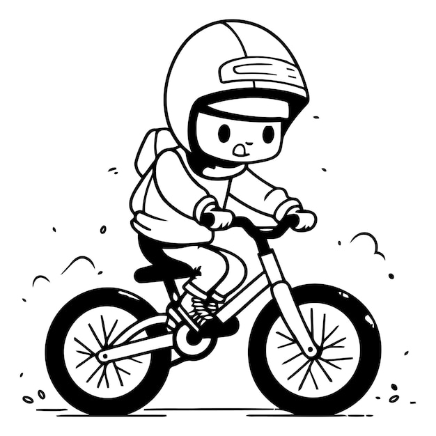 Niño con casco montando una bicicleta al estilo de dibujos animados