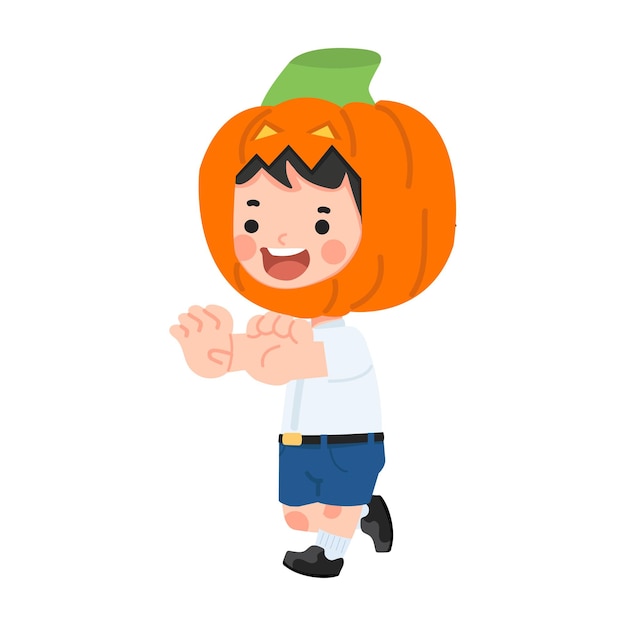 Vector niño chico con cabeza de calabaza