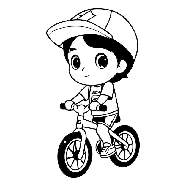 Niño ciclista con casco naranja aislado en una ilustración vectorial de mascota