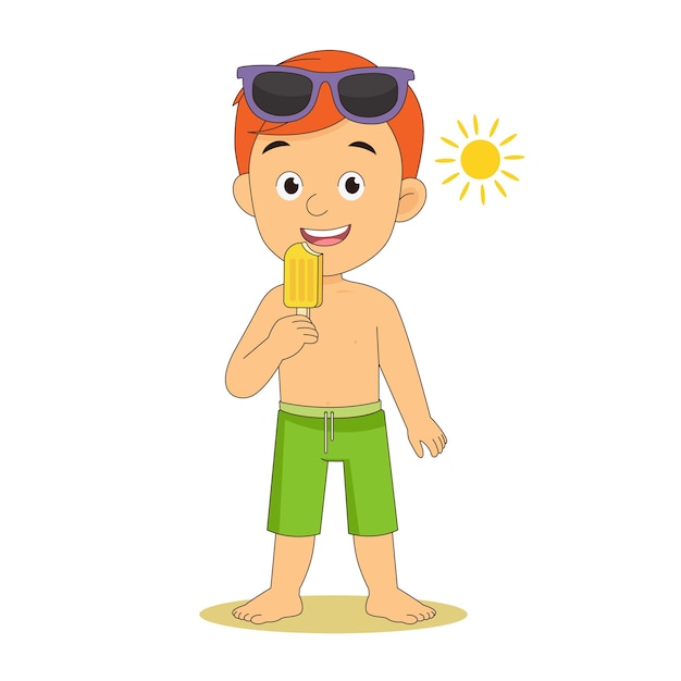 Niño comiendo helado en la playa