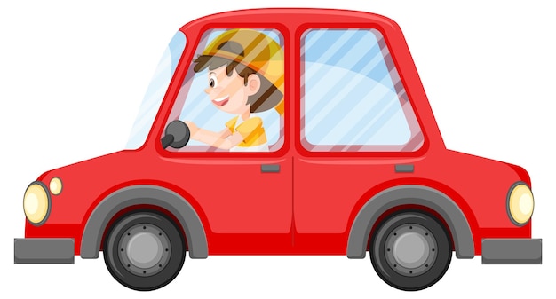 Vector niño conductor en una caricatura de coche